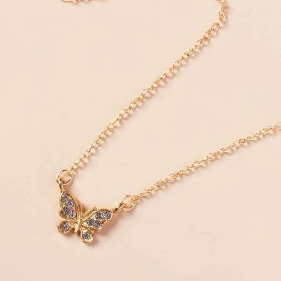 3/$30 NEW! Butterfly Charm Necklace Rhinestone Decor Dainty Boho - Picture 3 of 5